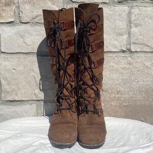 SOREL Joan of Arctic Wedge  Suede & Leather Lace Up Knee High Size 7